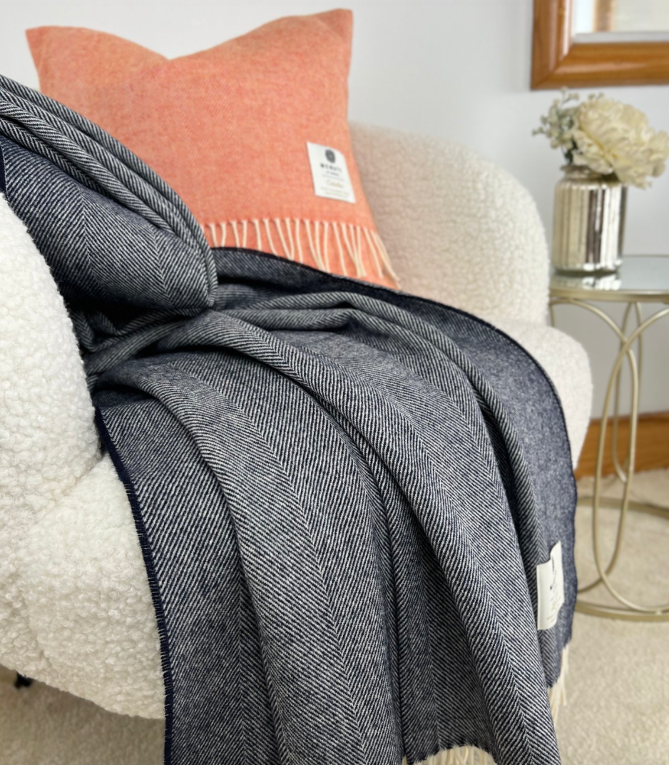 McNutt Merino Wool Throw Navy Herringbone – The Grey Heron