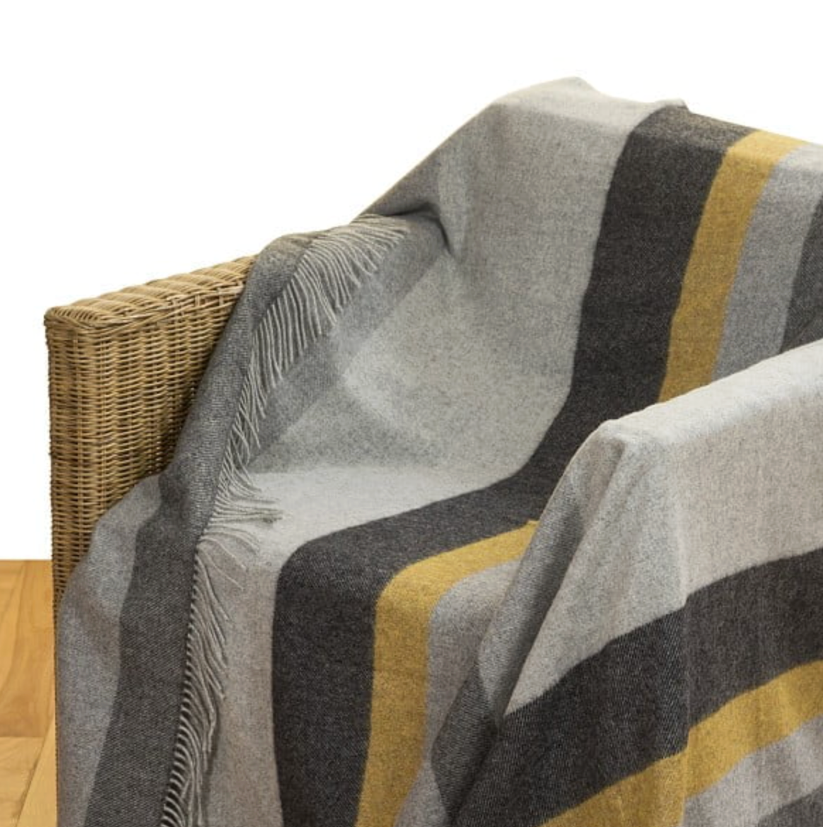 Merino Lambswool Blanket - Grey Mix & Mustard Stripe