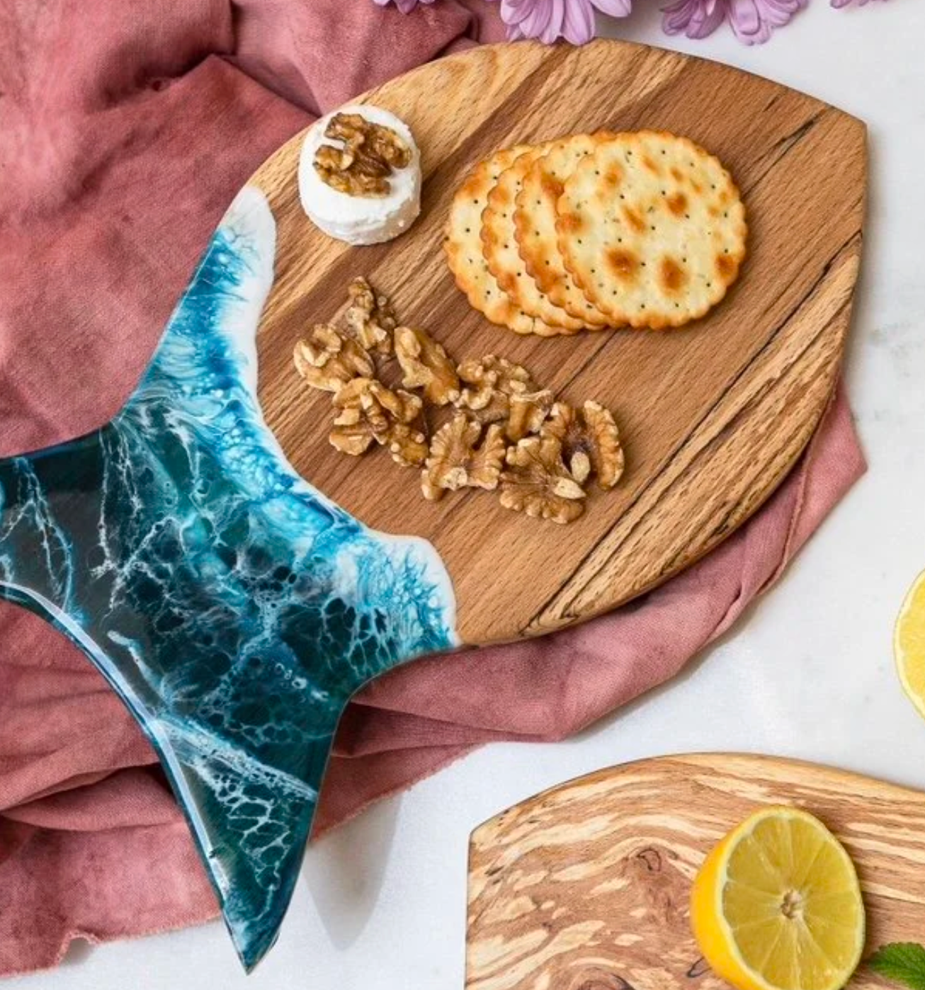 Handcrafted Fat Fish Wood & Resin Cheese Board