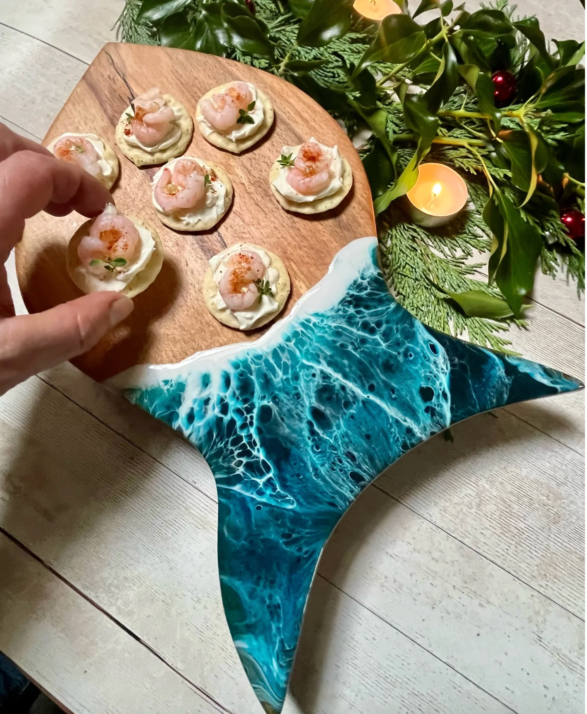 Handcrafted Fat Fish Wood & Resin Cheese Board