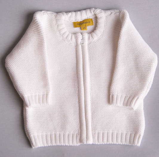 Organic Cotton Zipped Cardigan - White