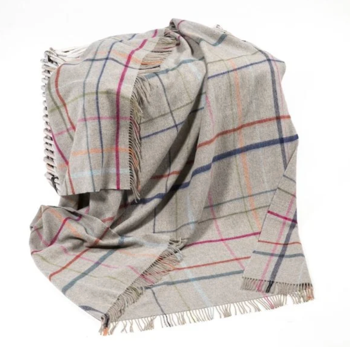 Merino Lambswool Blanket - Grey with Multi Colour Window Pane