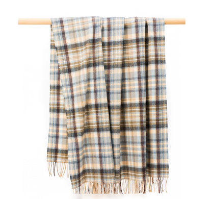 Lambswool Throw - Blue Cream Brown Denim Check