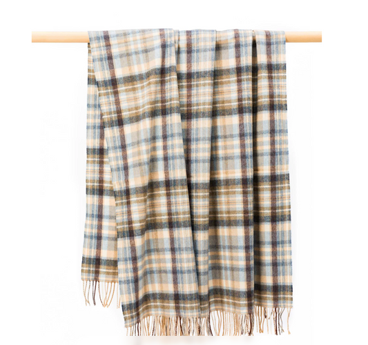 Lambswool Throw - Blue Cream Brown Denim Check