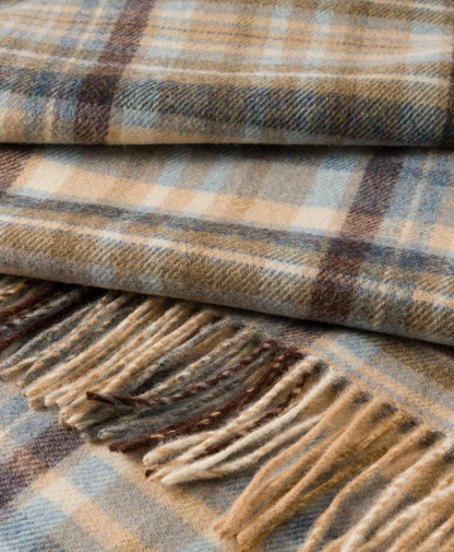 Lambswool Throw - Blue Cream Brown Denim Check