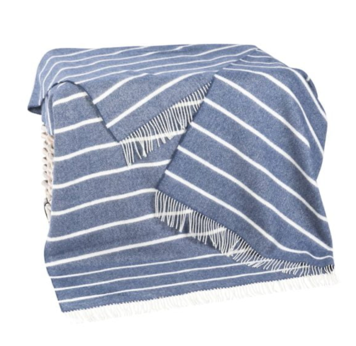 John Hanly Merino Lambswool Throw Denim & White