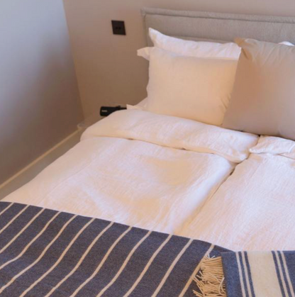 John Hanly Merino Lambswool Throw - Denim & White
